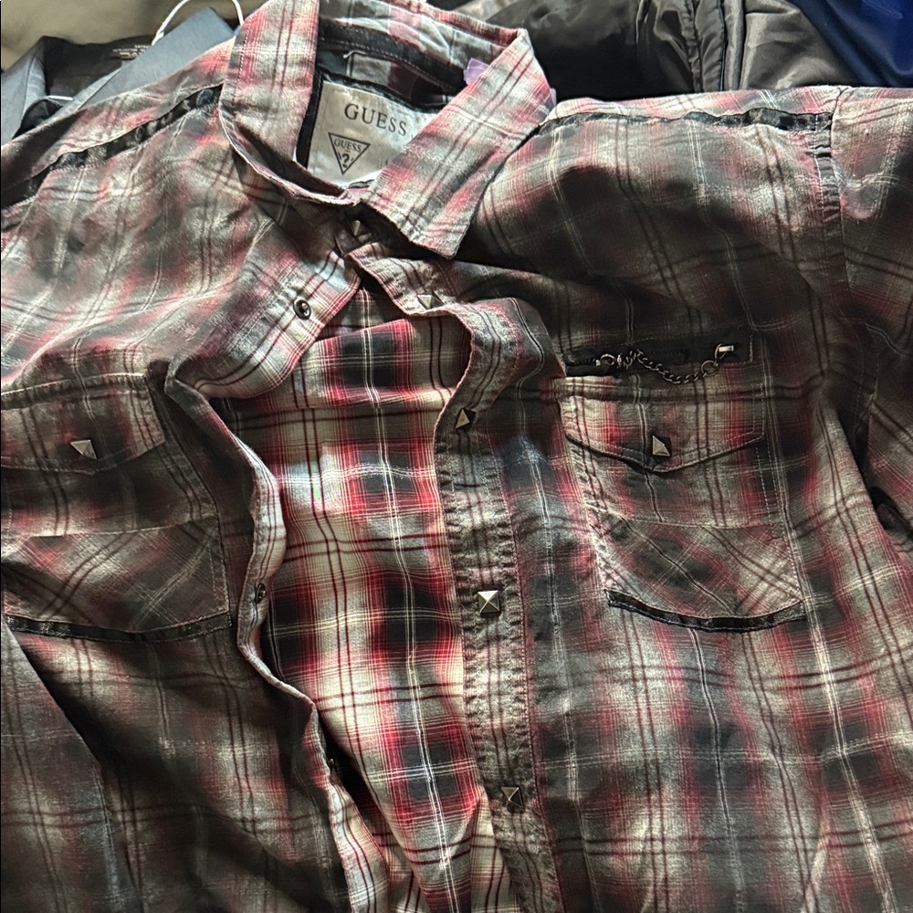 GUESS Men's Multicolor Plaid Button Down Shirt